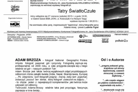 Otwarcie wystawy fotografii ADAMA BRZOZY pt. "Tatry ŚwiatłoCzułe"