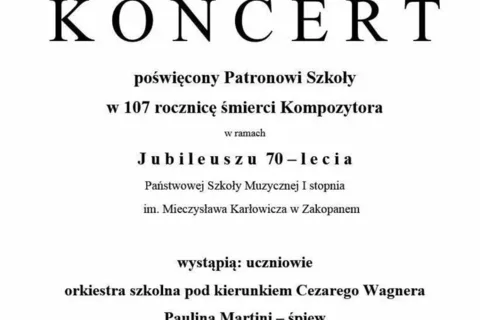 Koncert z okazji Jubileuszu 70 - lat Szkoły Muzycznej I-go Stopnia im. Mieczysława Karłowicza w Zako