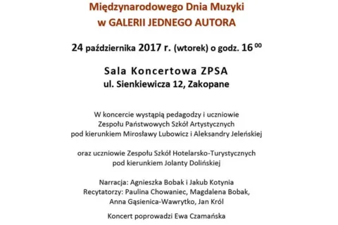 Międzynarodowy Dzień Muzyki w GALERII JEDNEGO AUTORA - KONCERT JESIENNY