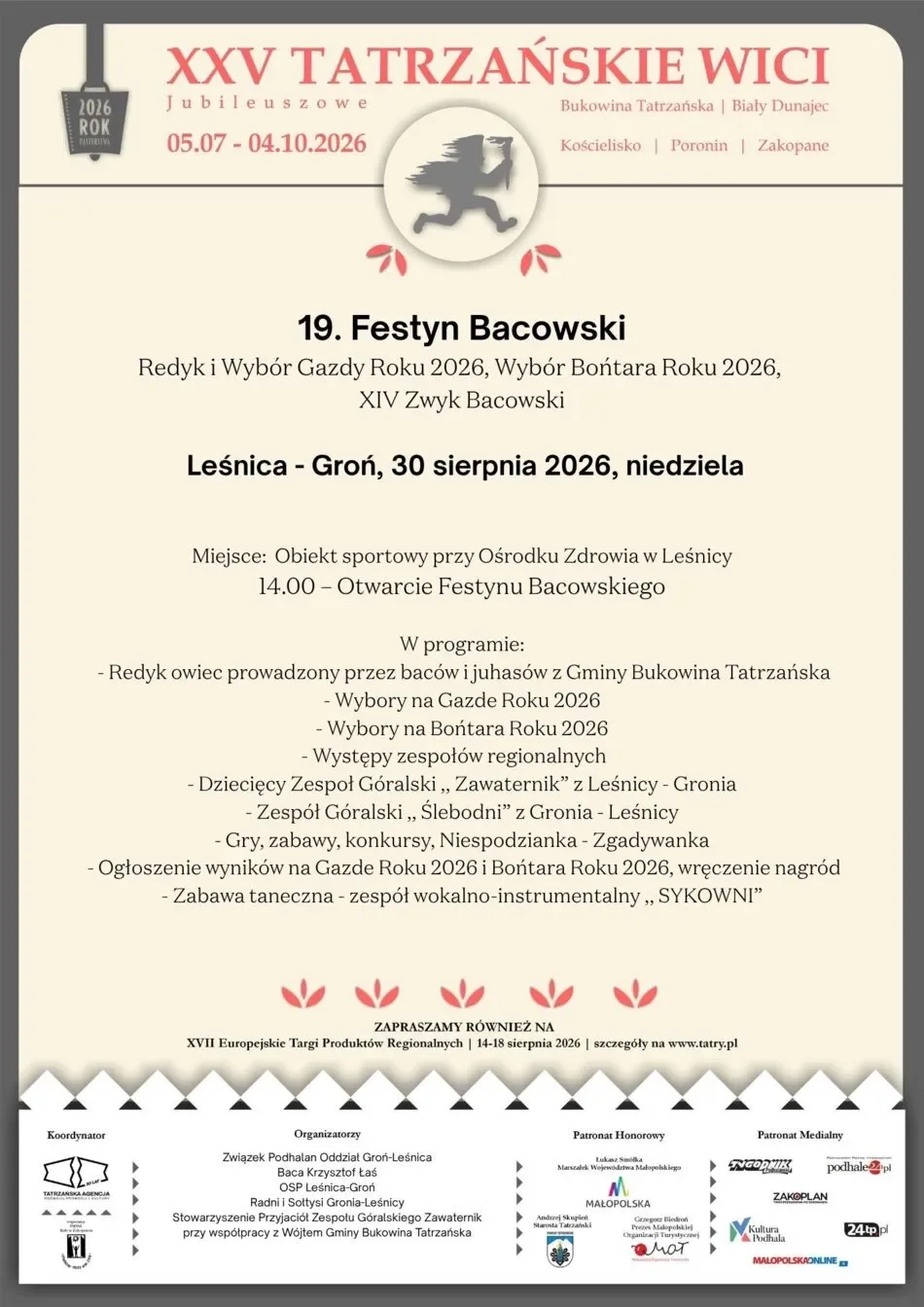 Już w tę niedzielę zapraszamy do Leśnicy-Gronia na 19. Festyn Bacowski!