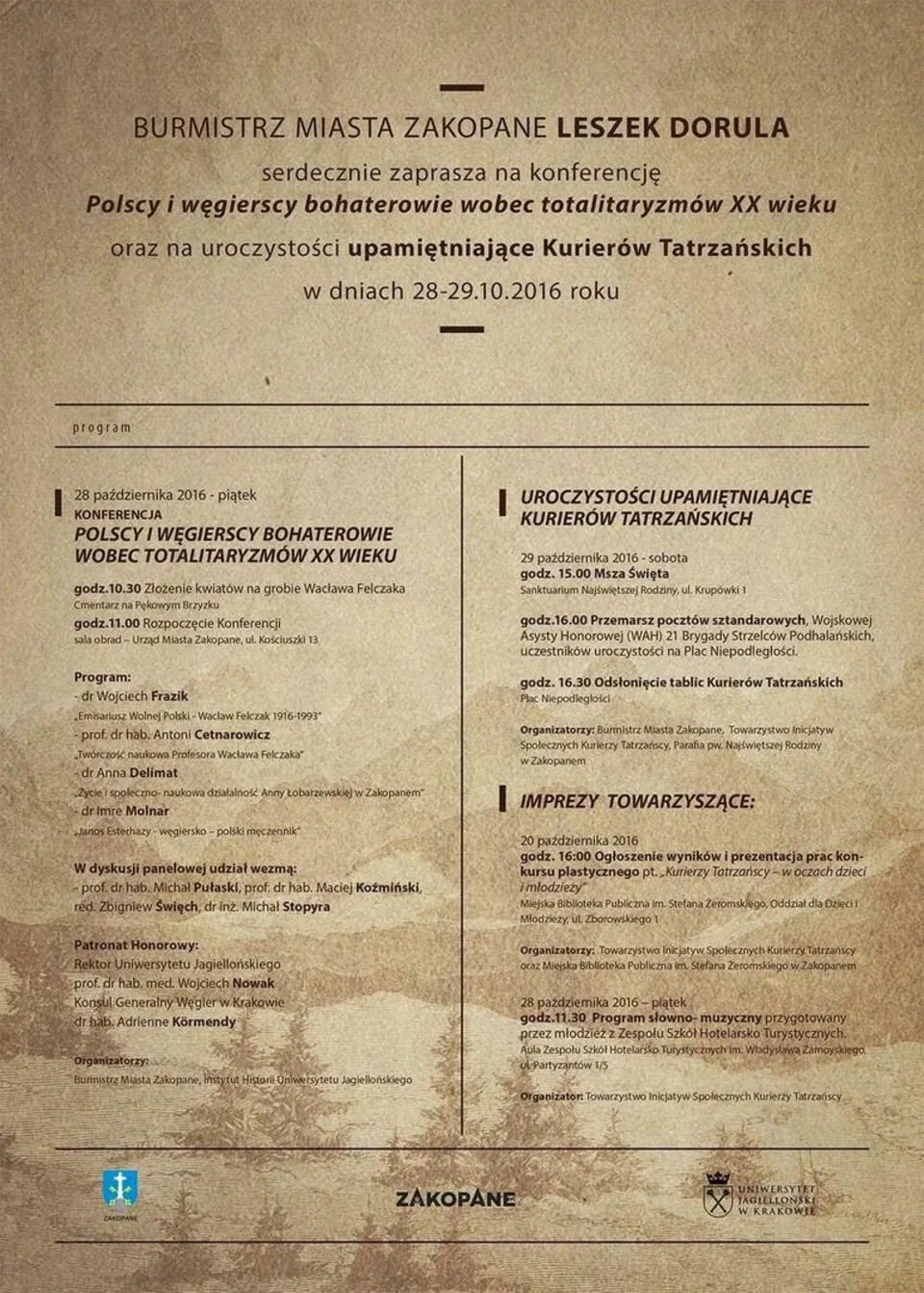 Konferencja i uroczystości upamiętniające Kurierów Tatrzańskich