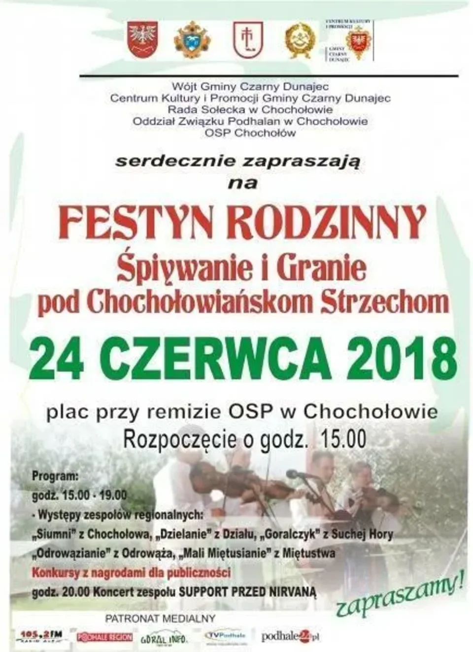 „ŚPIYWANIE I GRANIE POD CHOCHOŁOWIAŃSKOM STRZECHOM” - FESTYN RODZINNY W CHOCHOŁOWIE