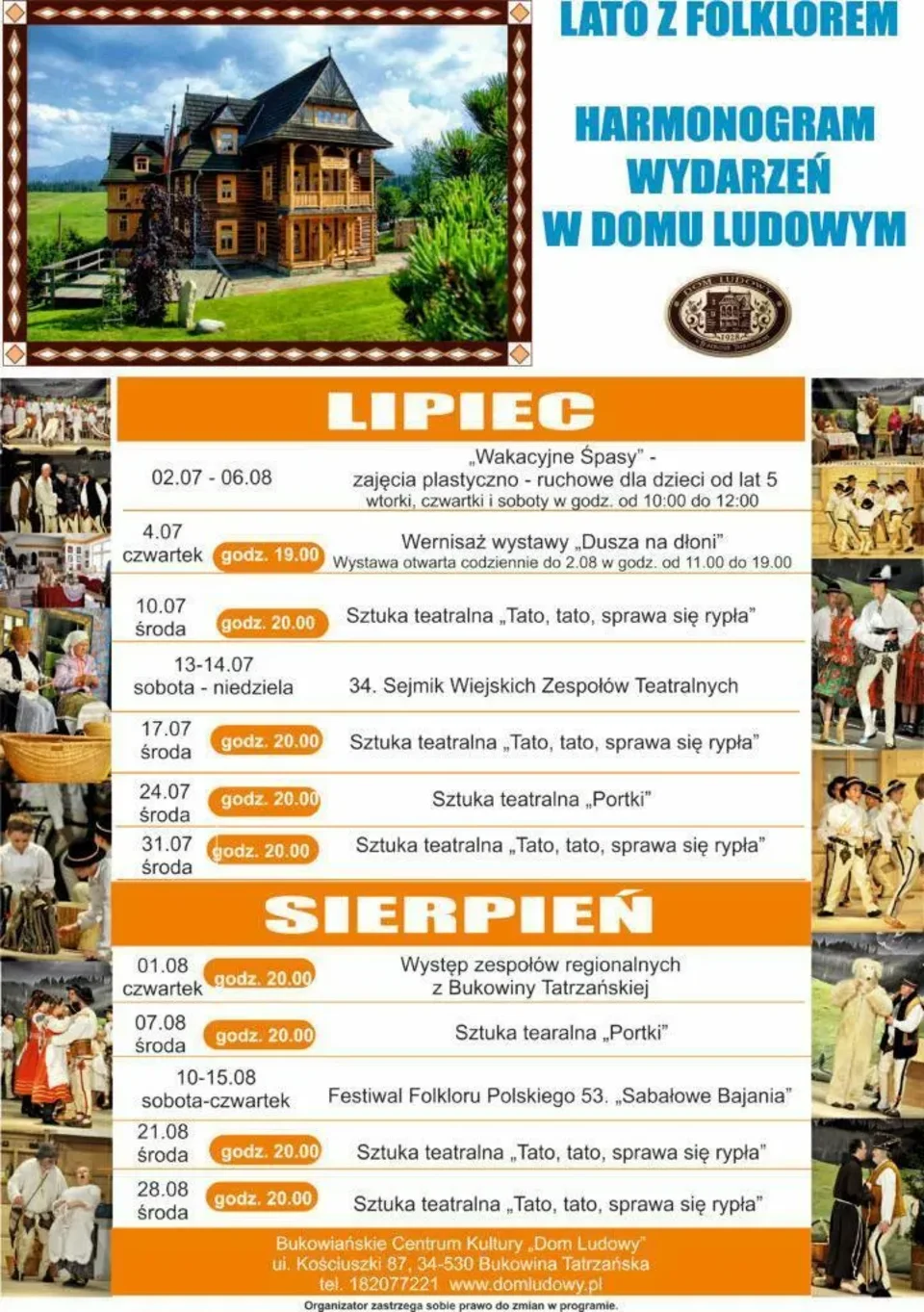 HARMONOGRAM WYDARZEŃ W DOMU LUDOWYM - LATO 2019