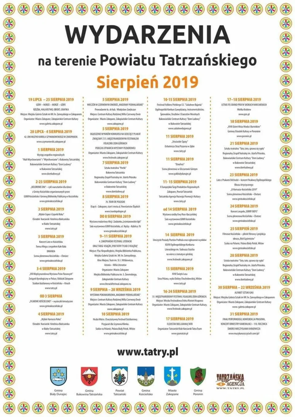 WYDARZENIA NA TERENIE POWIATU TATRZAŃSKIEGO – SIERPIEŃ 2019