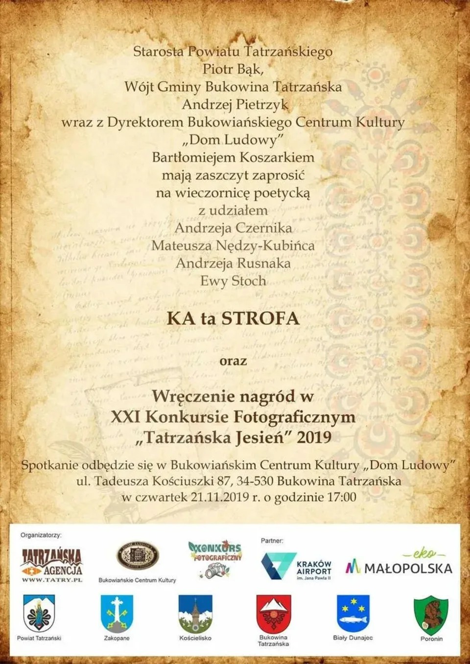 Wieczornica poetycka "KA ta STROFA" oraz rozdanie nagród w konkursie fotograficznym "
