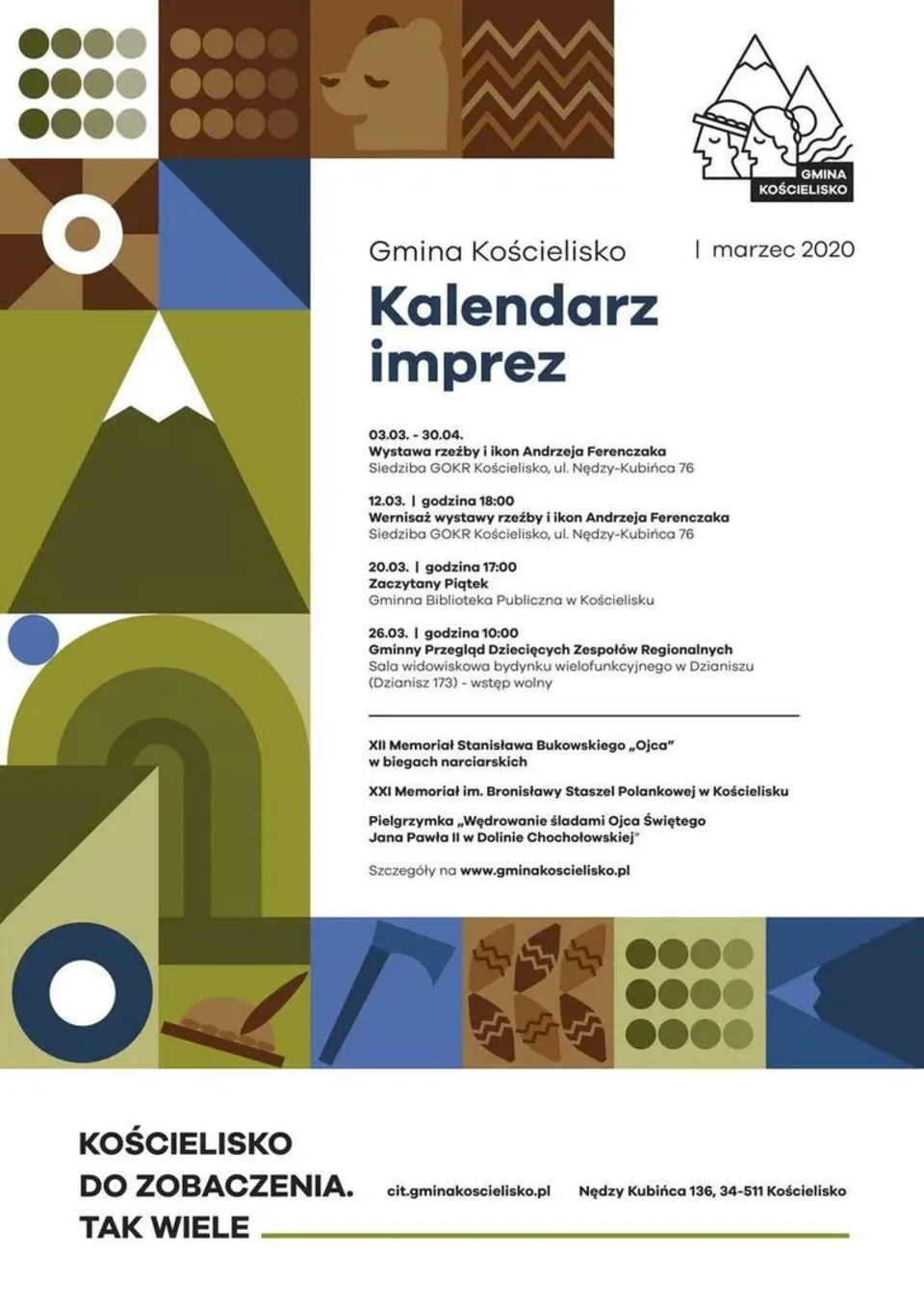 Kalendarz imprez GMINY KOŚCIELISKO - marzec 2020