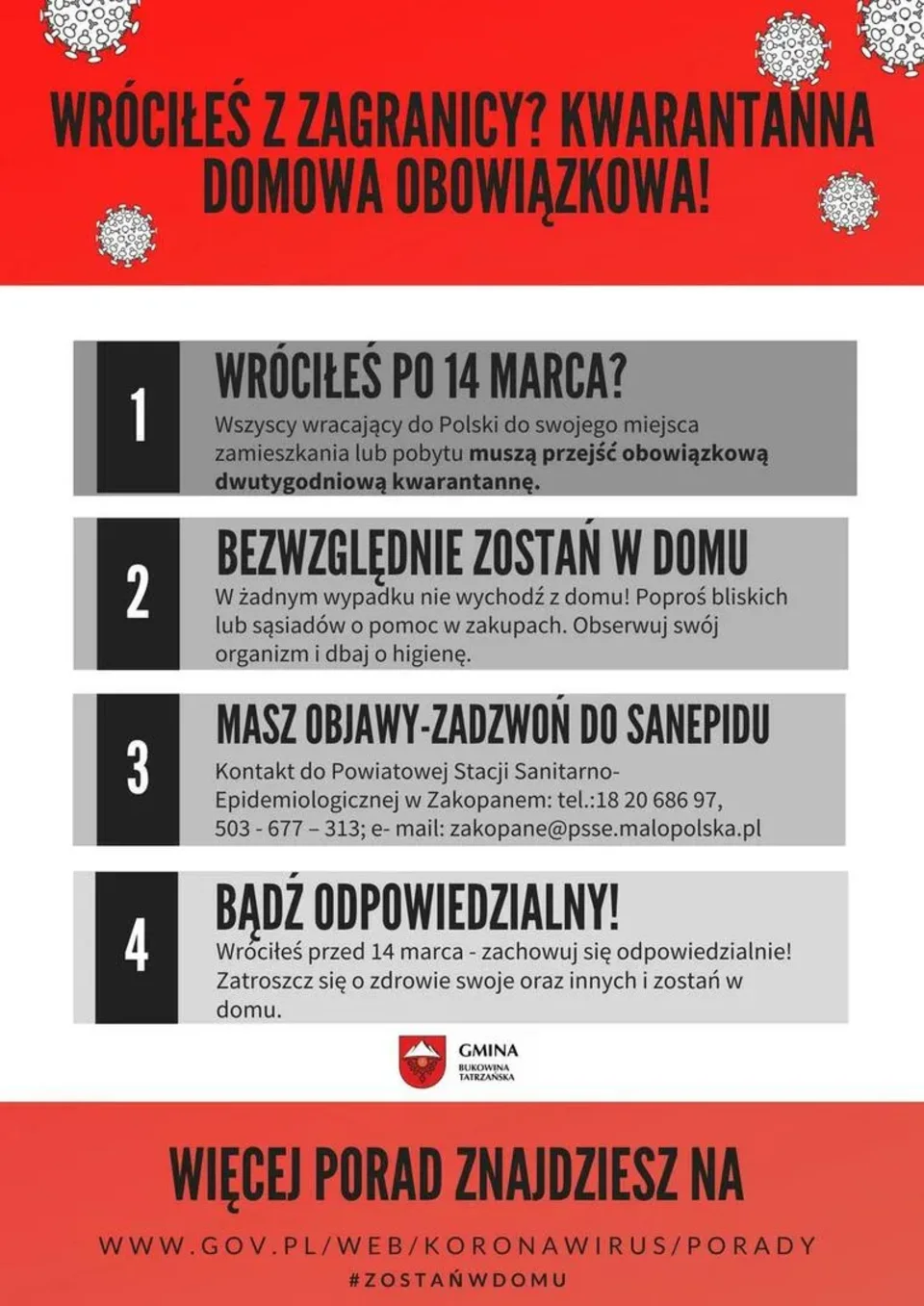 WRÓCIŁEŚ Z ZAGRANICY? KWARANTANNA DOMOWA OBOWIĄZKOWA!