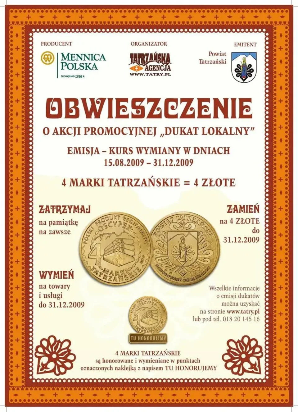 Mennica Polska S.A wybija dla Tatrzańskiej Agencji Monetę Lokalną