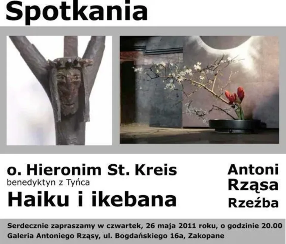 Spotkania. O. Hieronim St. Kreis, benedyktyn z Tyńca. Haiku i Ikebana / Antoni Rząsa. Rzeźba