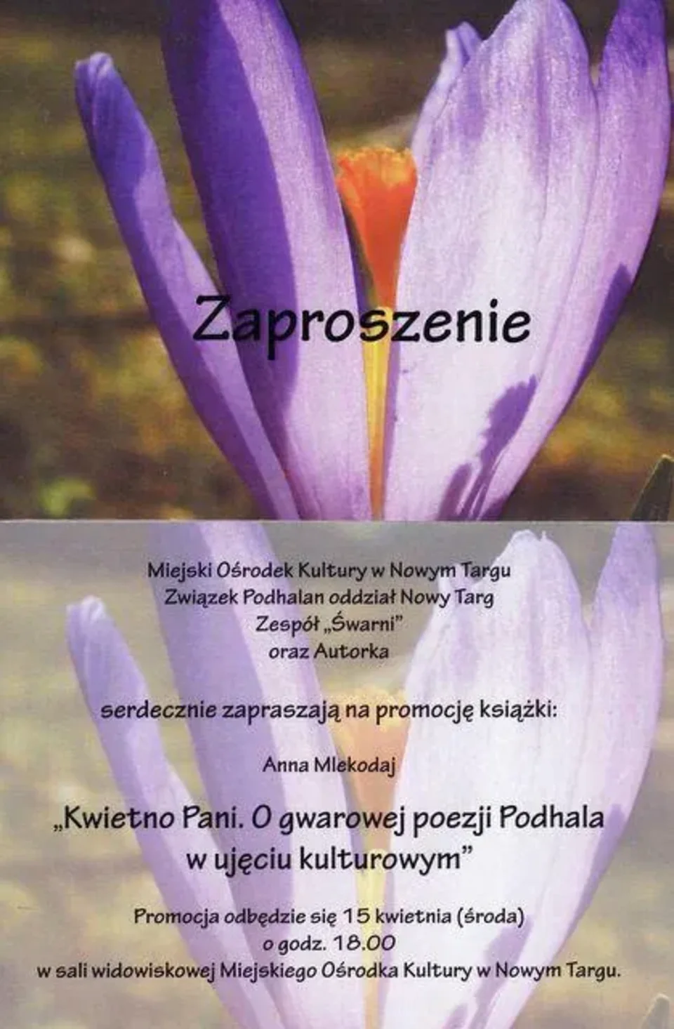 Promocja książki dr Anny Mlekodaj pt. Kwietno Pani