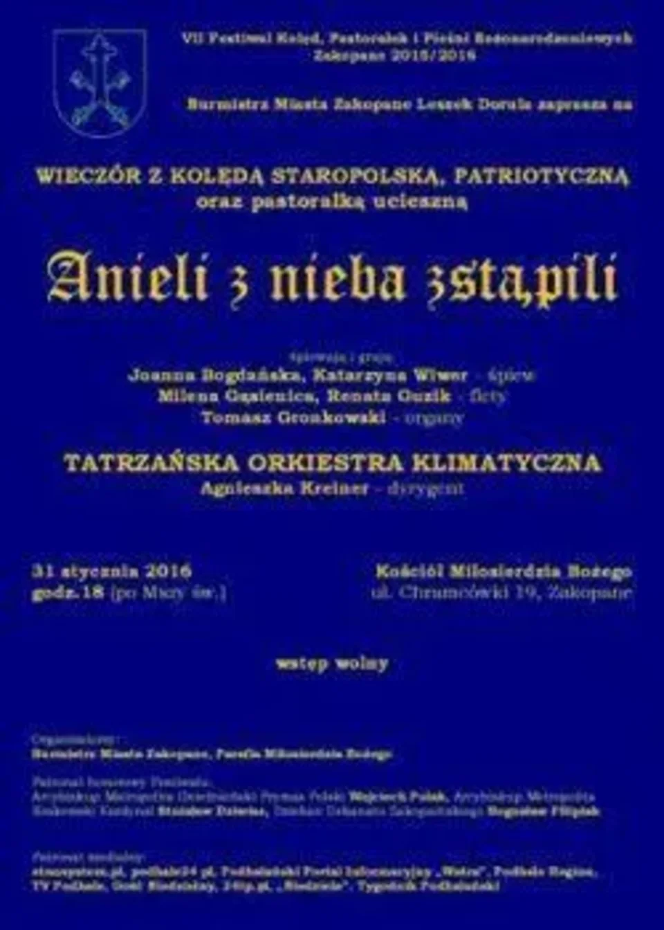 WIECZÓR Z KOLĘDĄ STAROPOLSKĄ, PATRIOTYCZNĄ I PASTORAŁKĄ UCIESZNĄ "ANIELI Z NIEBA ZSTĄP