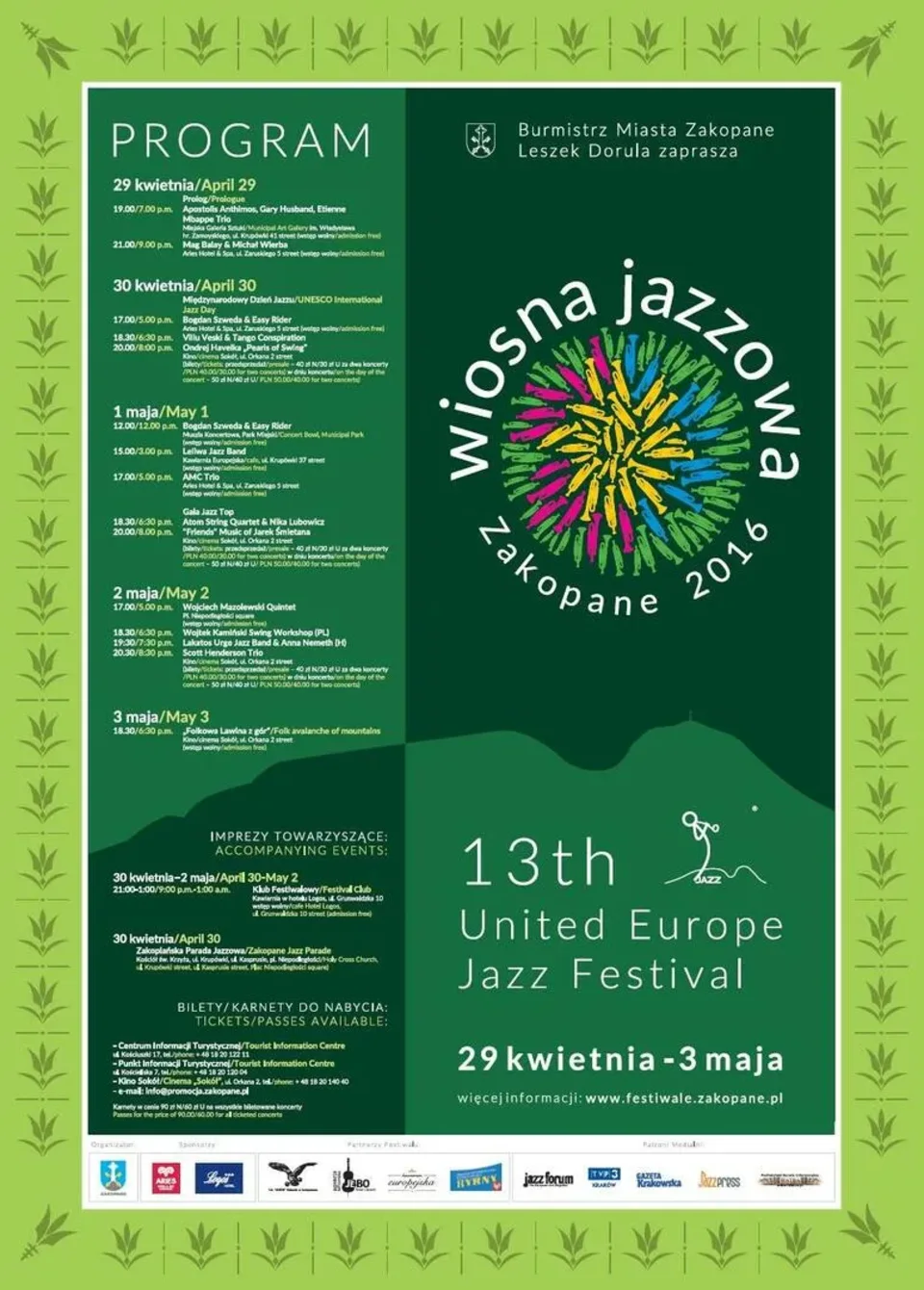 WIOSNA JAZZOWA ZAKOPANE 2016 - PROGRAM