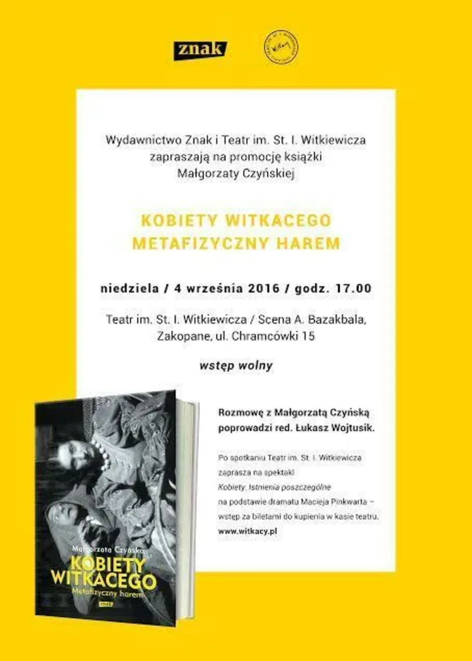 Zaproszenie na promocję książki KOBIETY WITKACEGO. METAFIZYCZNY HAREM