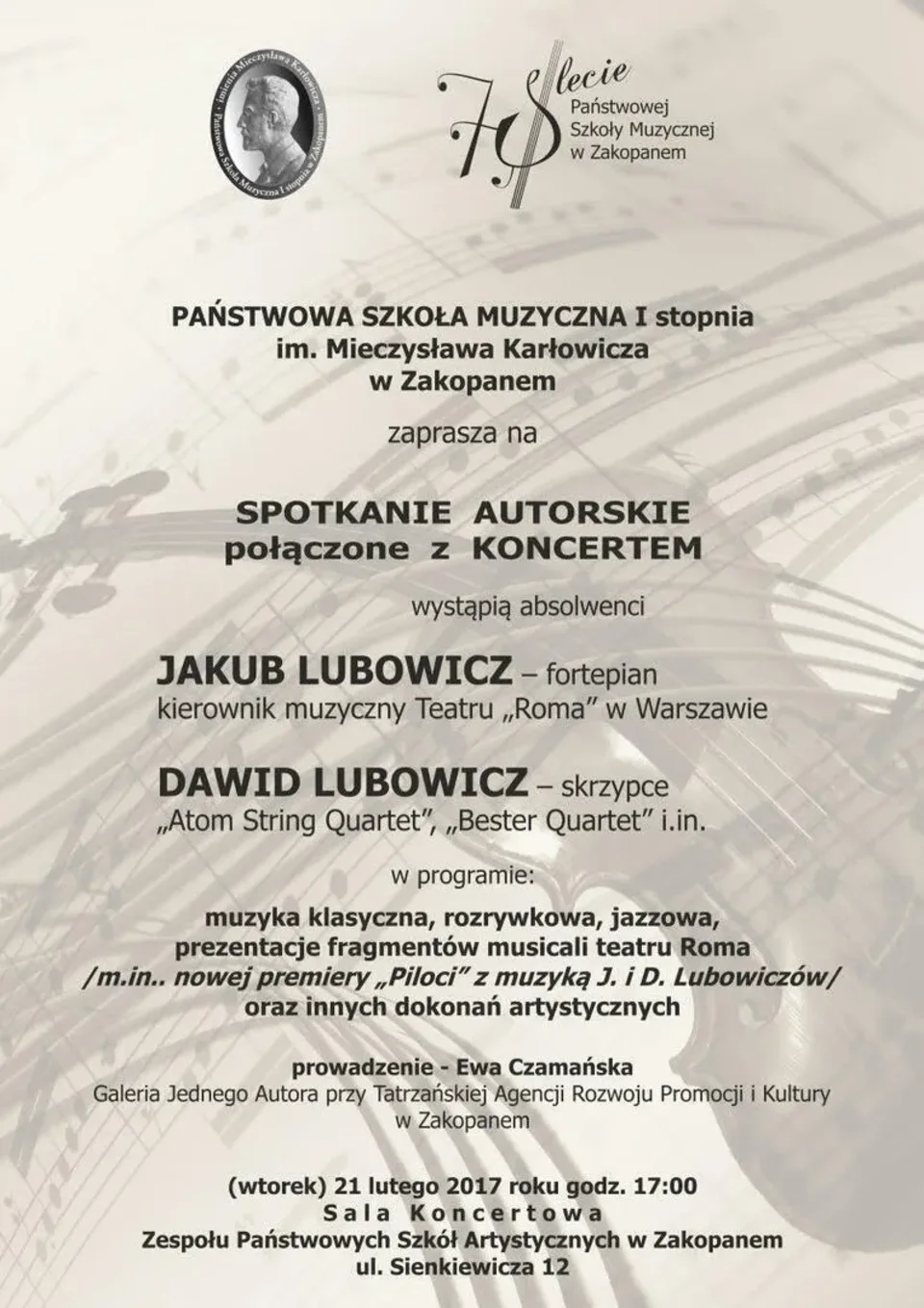 Koncert jubileuszowy absolwentów Państwowej Szkoły Muzycznej I stopnia im. Mieczysława Karłowicza w