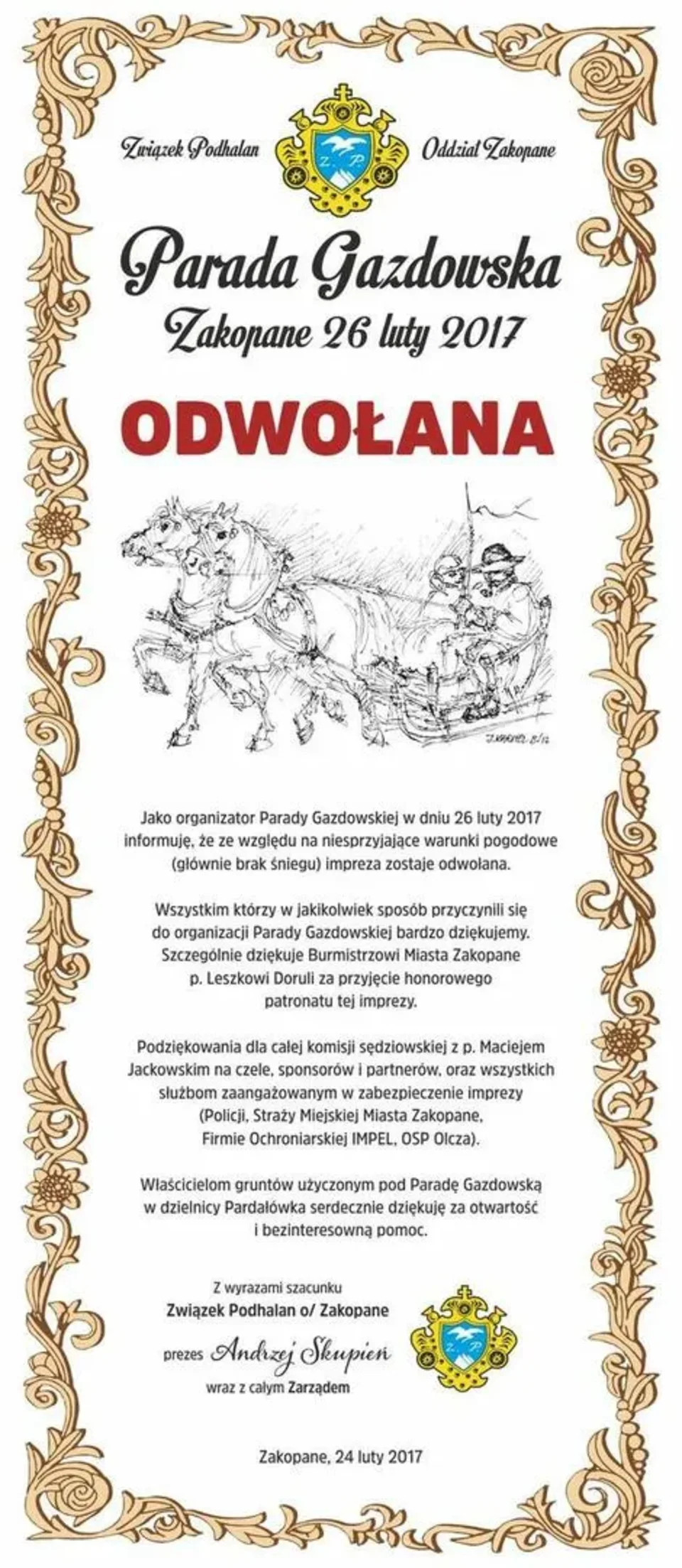 Parada Gazdowska Zakopane – Pardałówka - ODWOŁANA