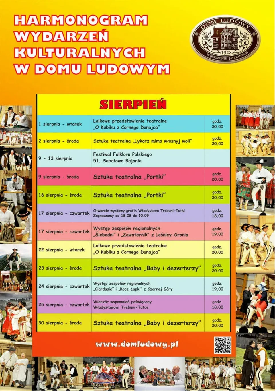 Harmonogram wydarzeń w Domu Ludowym 08/2017