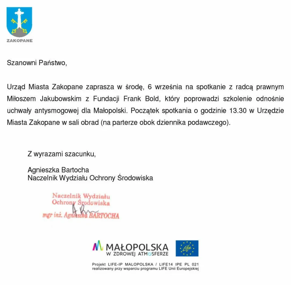 Szkolenie ws UCHWAŁY ANTYSMOGOWEJ