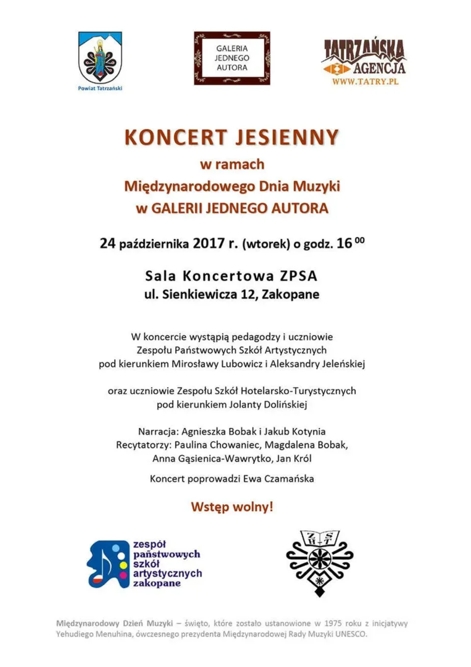 Międzynarodowy Dzień Muzyki w GALERII JEDNEGO AUTORA - KONCERT JESIENNY