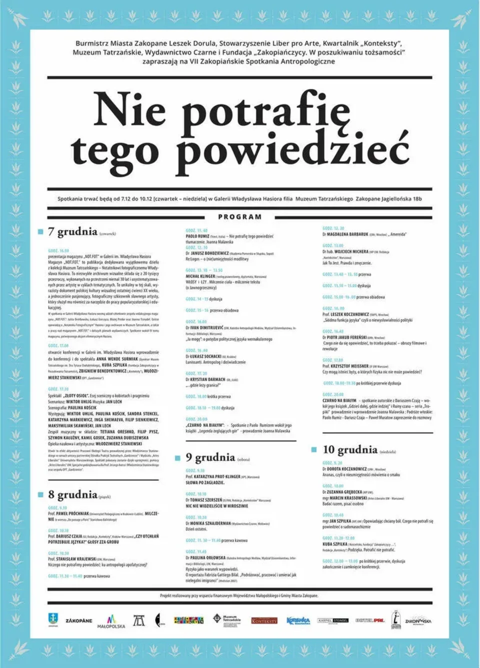 VII ZAKOPIAŃSKIE SPOTKANIA ANTROPOLOGICZNE