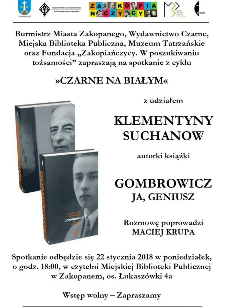 Spotkanie z cyklu »CZARNE NA BIAŁYM« z udziałem KLEMENTYNY SUCHANOW