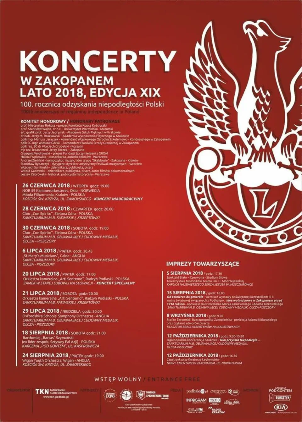 KONCERTY W ZAKOPANEM, LATO 2018, EDYCJA XIX