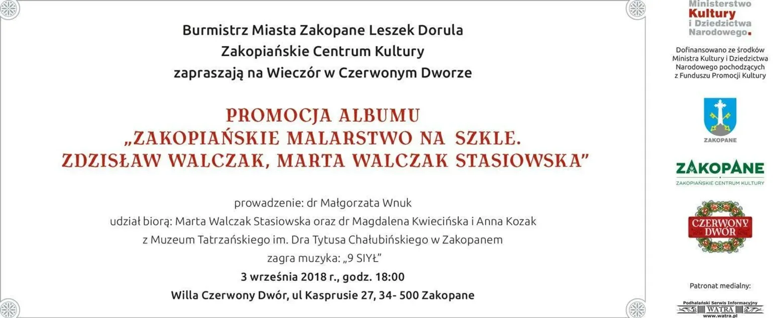 PROMOCJA ALBUMU „ZAKOPIAŃSKIE MALARSTWO NA SZKLE. ZDZISŁAW WALCZAK, MARTA WALCZAK STASIOWSKA”