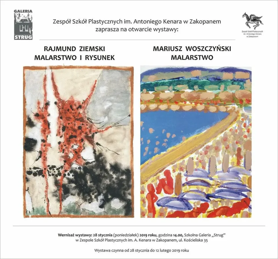 Zaproszenie na wernisaż wystawy w Zespole Szkół Plastycznych im. Antoniego Kenara w Zakopanem
