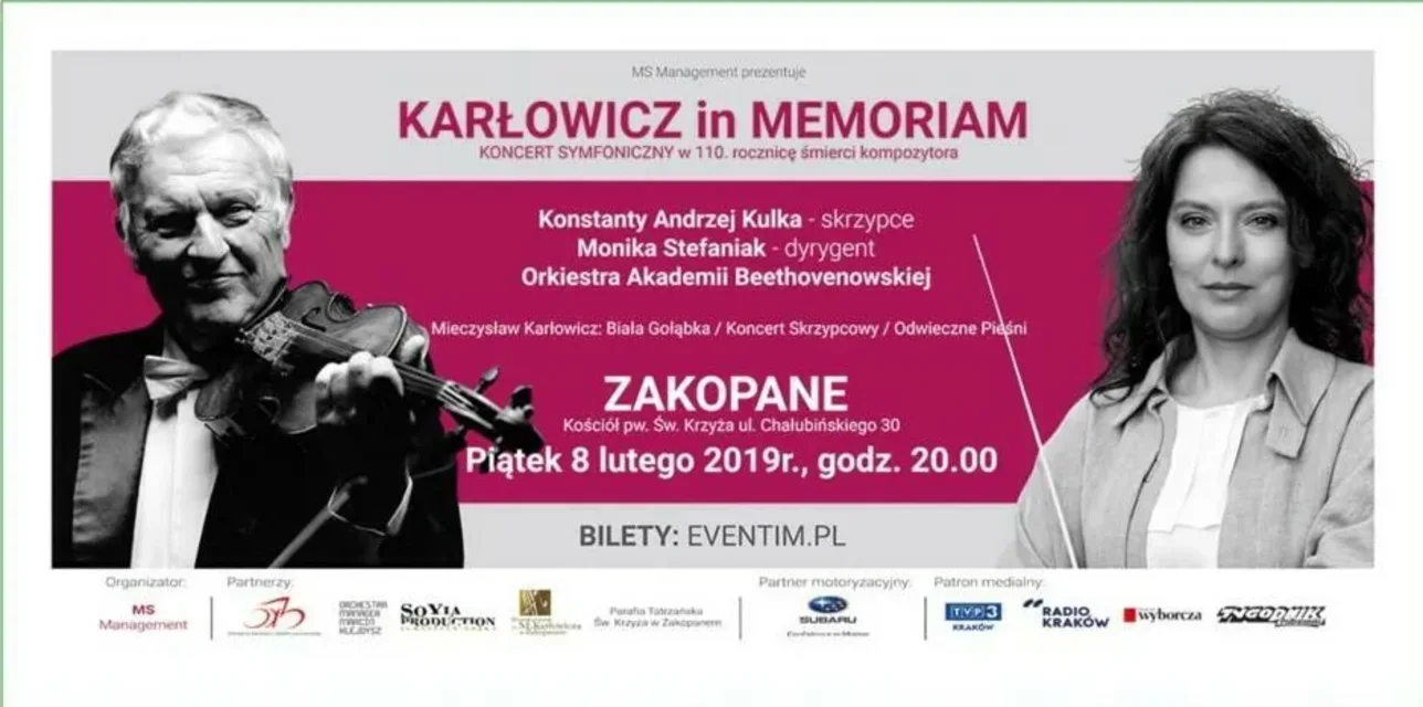 KARŁOWICZ in MEMORIAM - KONCERT SYMFONICZNY 8 LUTEGO 2019 w ZAKOPANEM