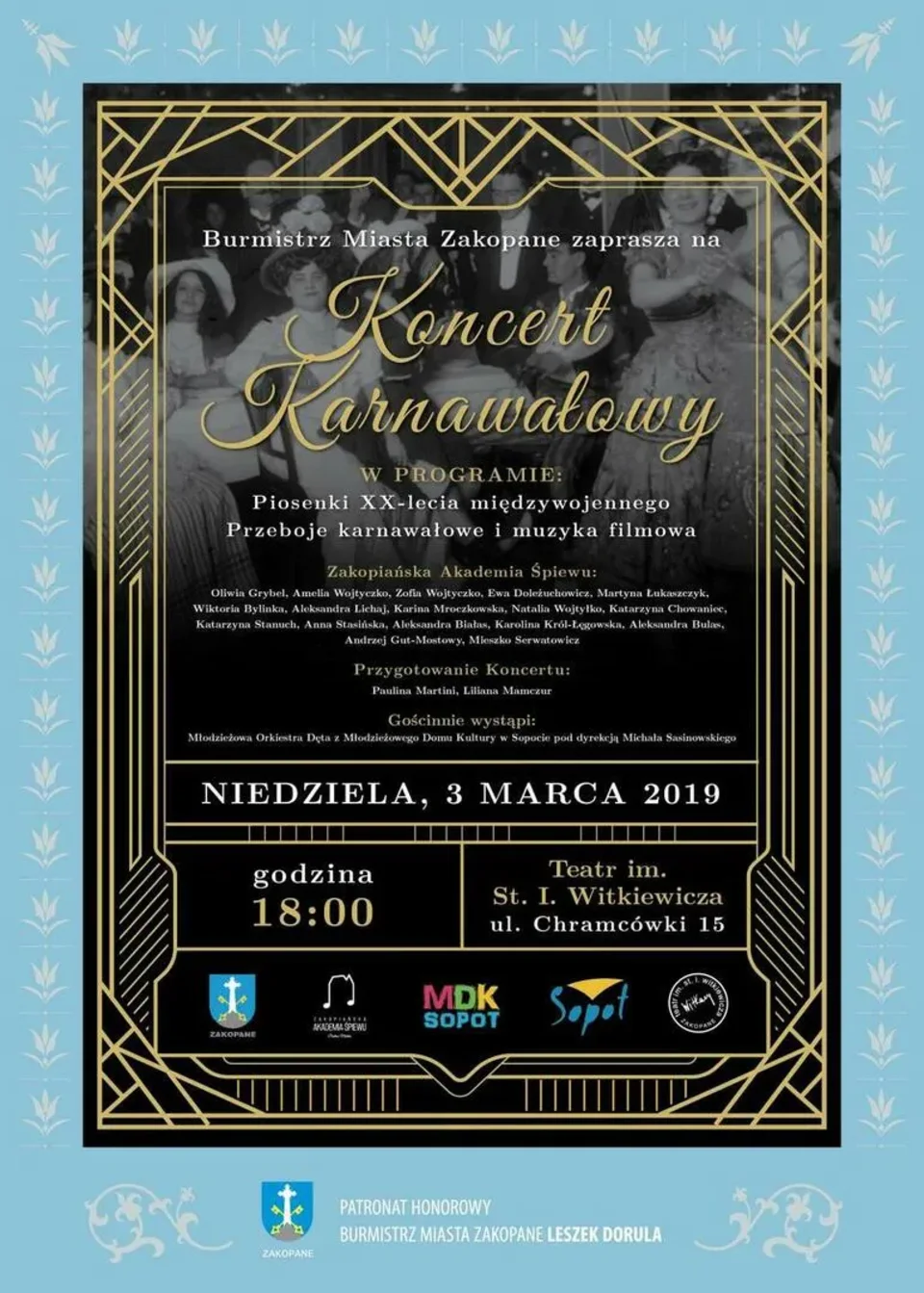 Koncert karnawałowy Zakopiańskiej Akademii Śpiewu i Młodzieżowej Orkiestry Dętej z Sopotu
