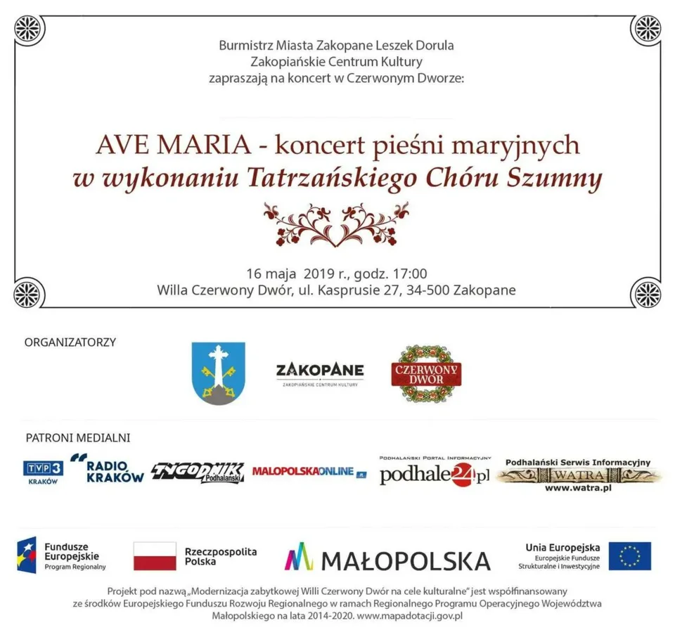 Zaproszenie na koncert Ave Maria